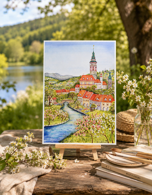 Český Krumlov – akvarelová ilustrace | art print