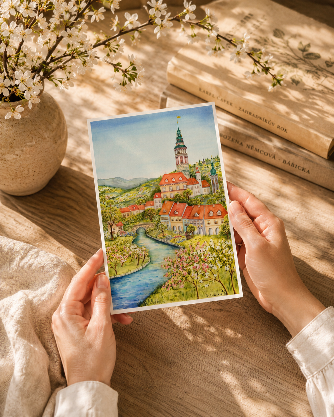 Český Krumlov – akvarelová ilustrace | art print