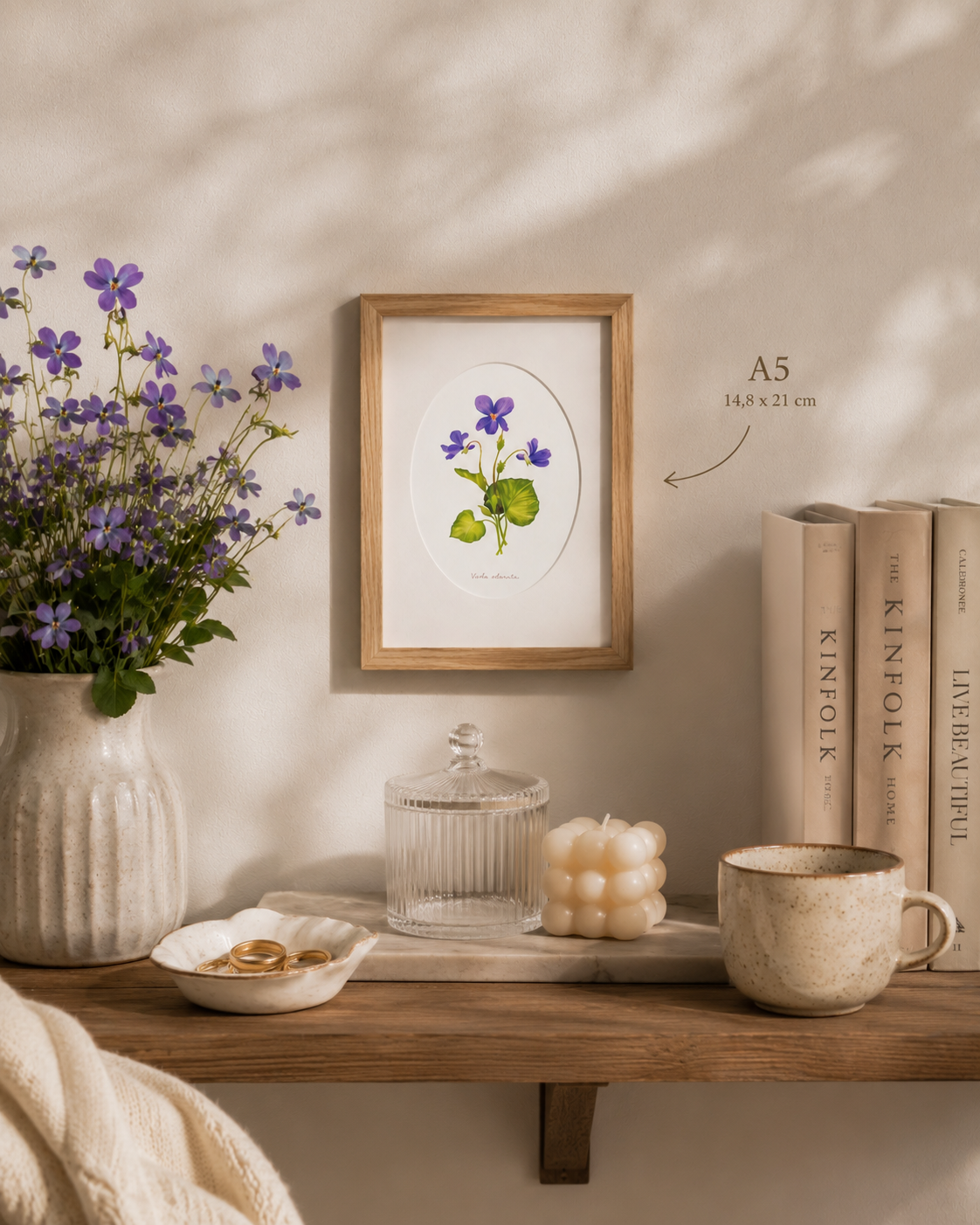 Fialka - autorská akvarelová ilustrace s paspartou | art print