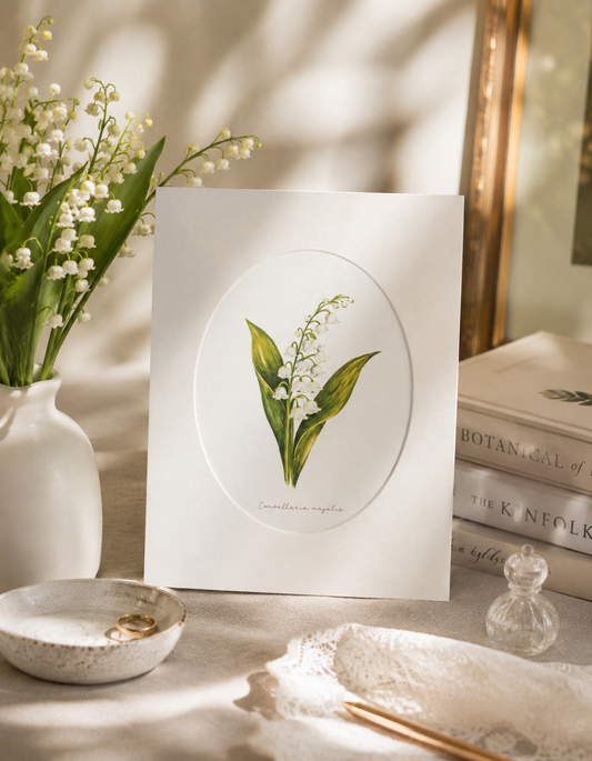 Konvalinka - autorská akvarelová ilustrace v paspartě | art print