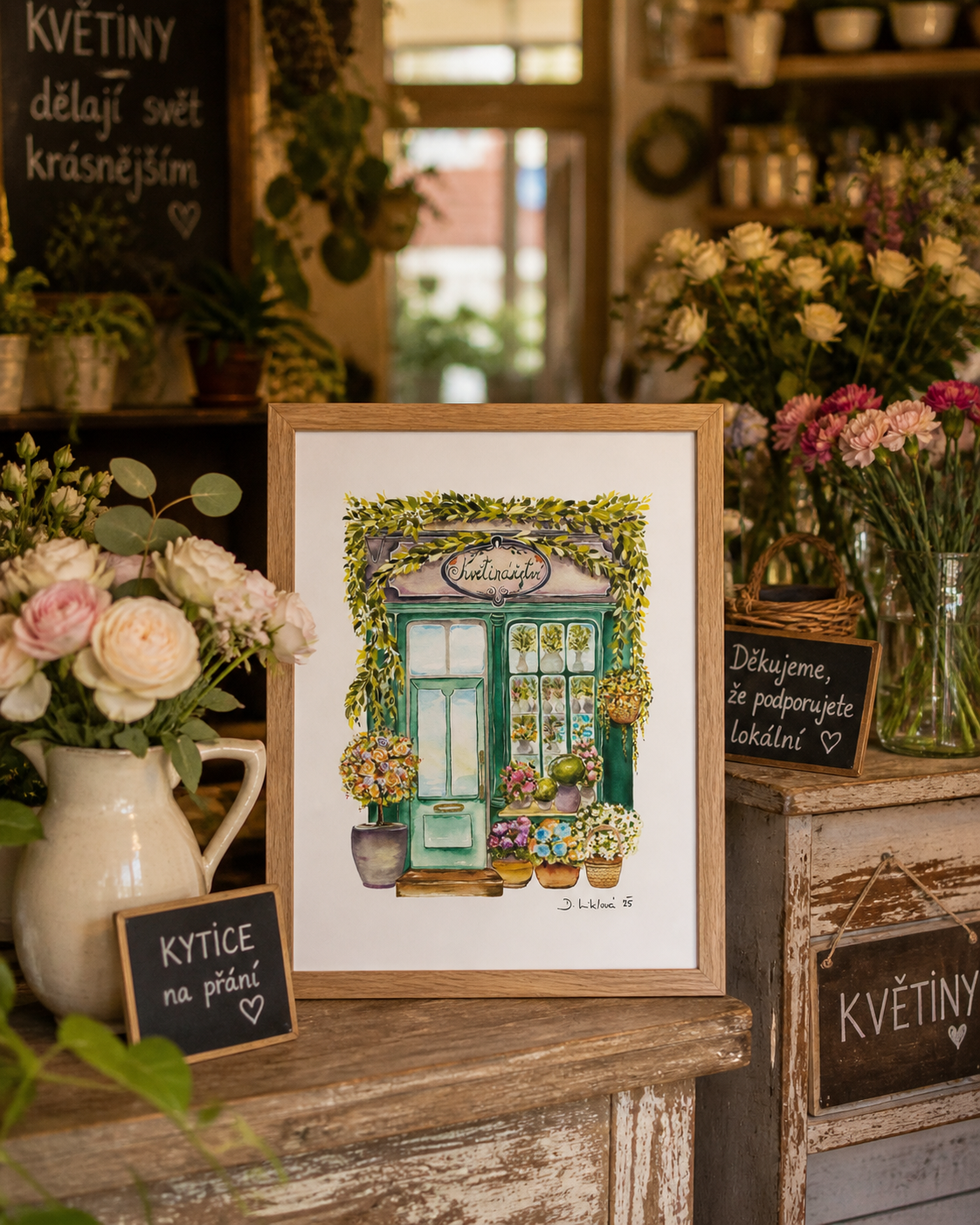 Květinářství - autorská akvarelová ilustrace | art print