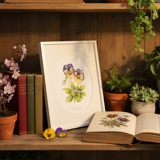 Maceška - autorská akvarelová ilustrace s paspartou