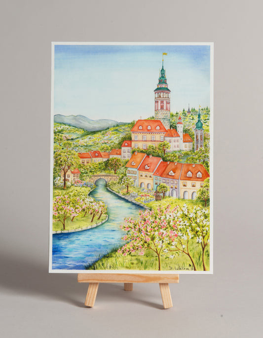 Český Krumlov – akvarelová ilustrace | art print