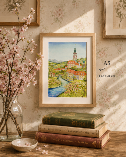 Český Krumlov – akvarelová ilustrace | art print