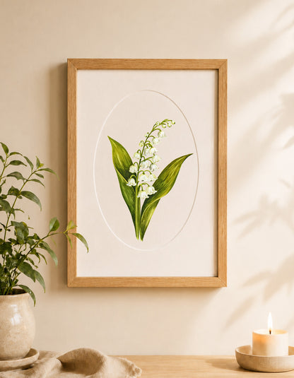 Konvalinka - autorská akvarelová ilustrace v paspartě | art print