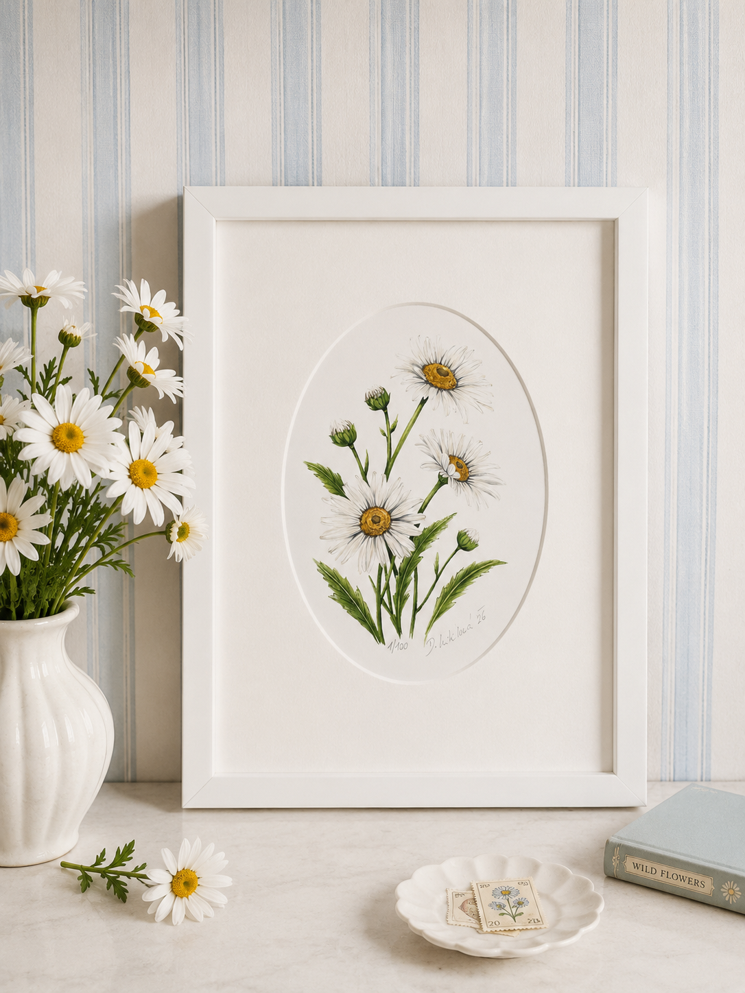 Kopretina - autorská akvarelová ilustrace s paspartou | art print