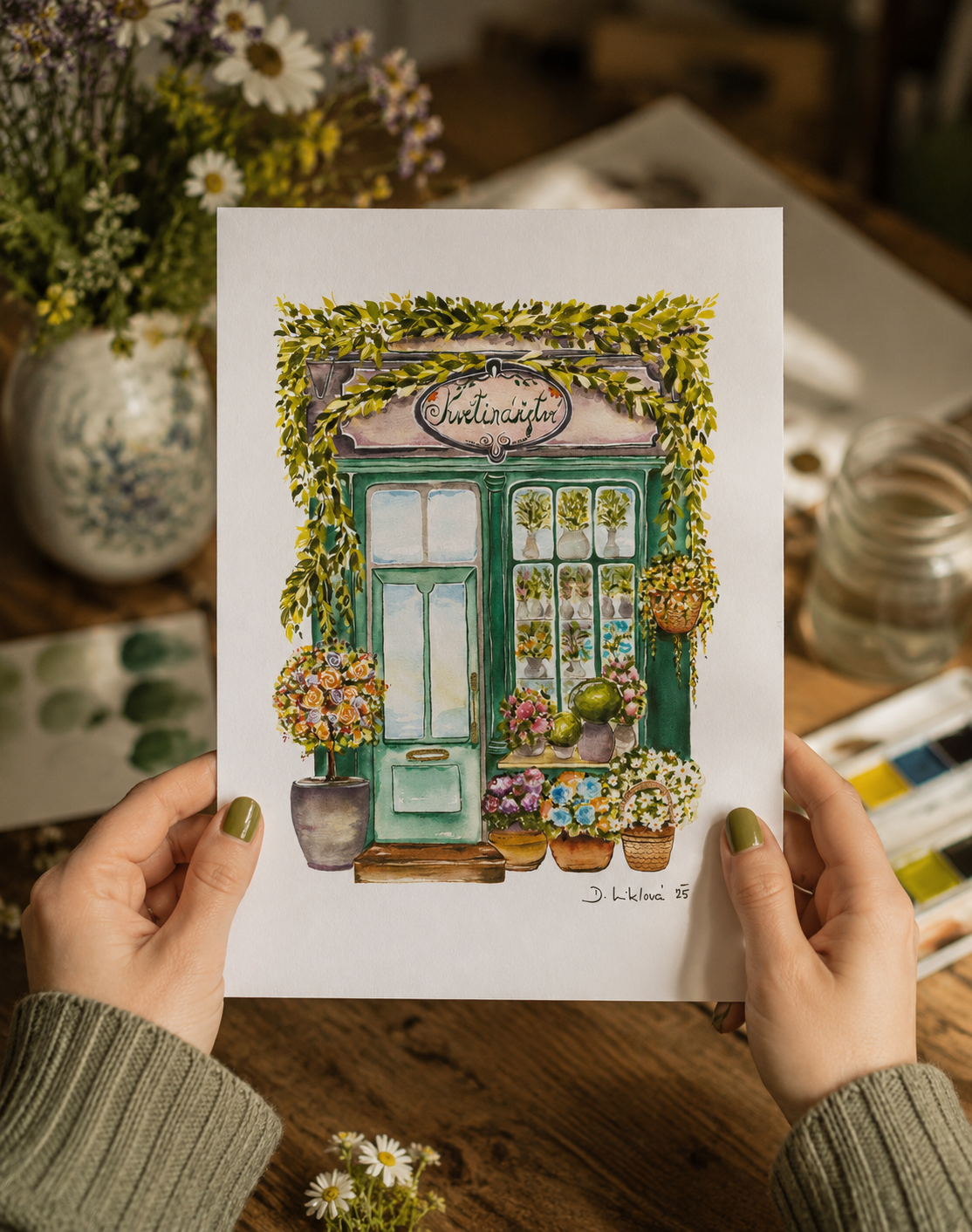 Květinářství - autorská akvarelová ilustrace | art print