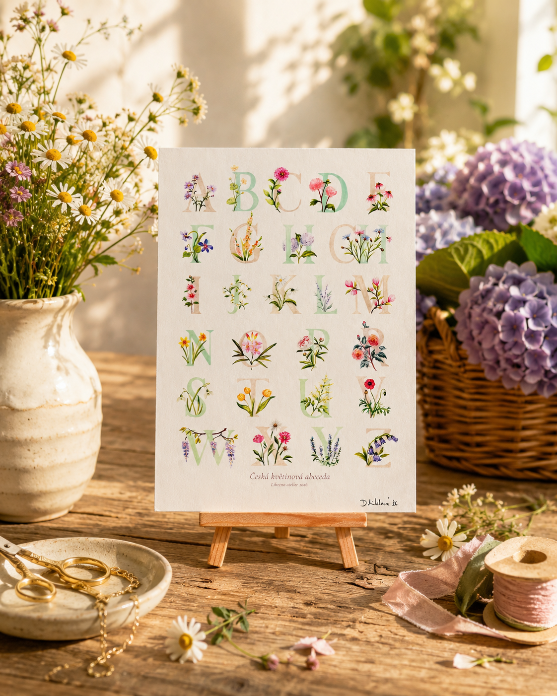 Květinová abeceda - autorská akvarelová ilustrace | art print