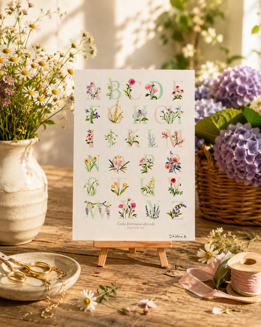Květinová abeceda - autorská akvarelová ilustrace | art print