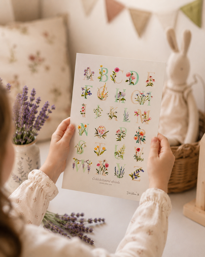 Květinová abeceda - autorská akvarelová ilustrace | art print