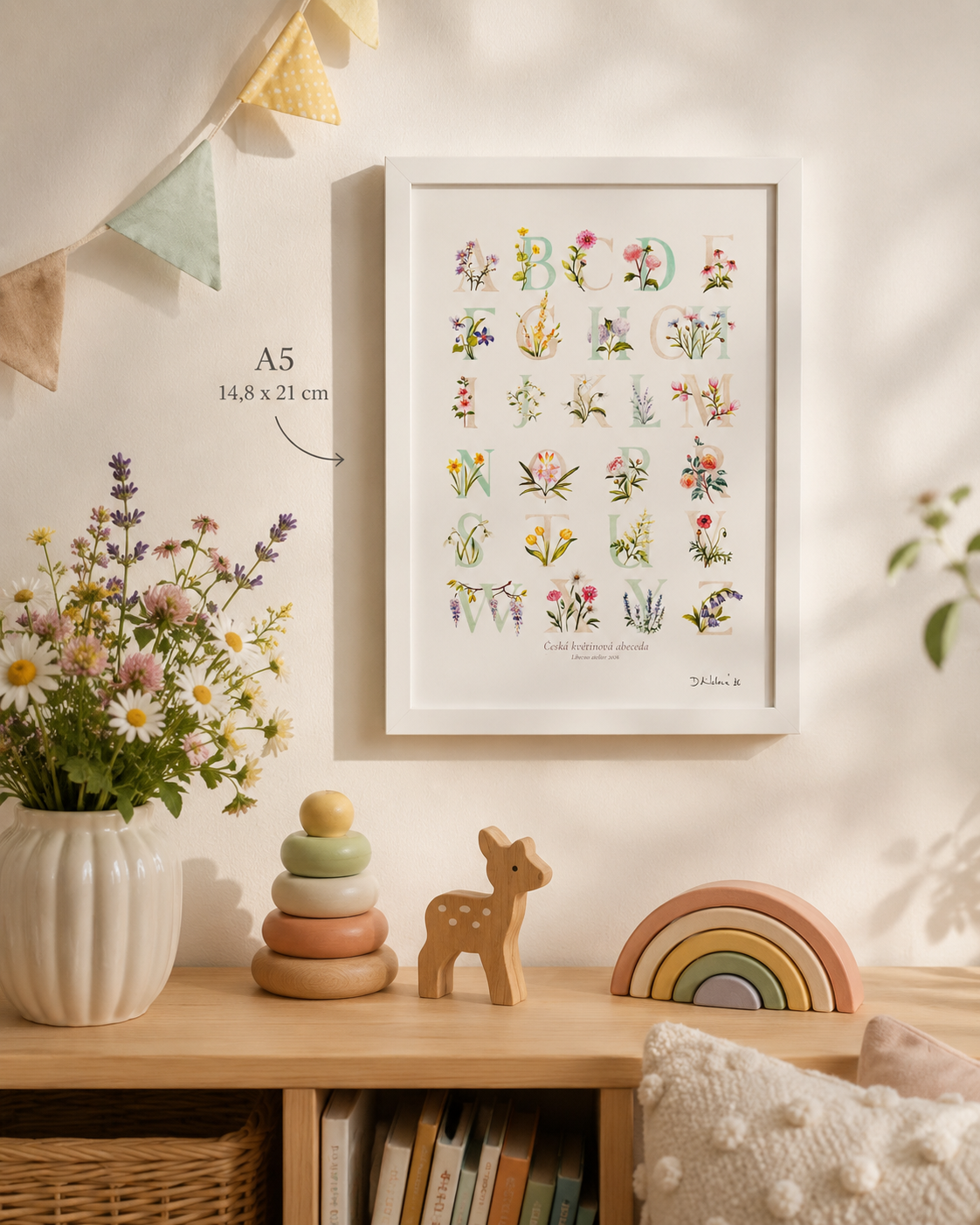 Květinová abeceda - autorská akvarelová ilustrace | art print