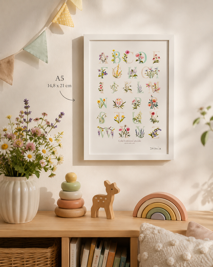 Květinová abeceda - autorská akvarelová ilustrace | art print