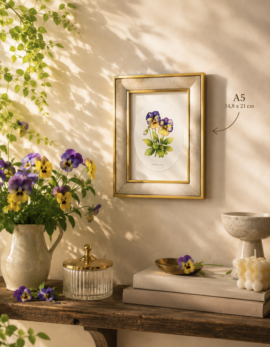 Maceška - autorská akvarelová ilustrace s paspartou | art print