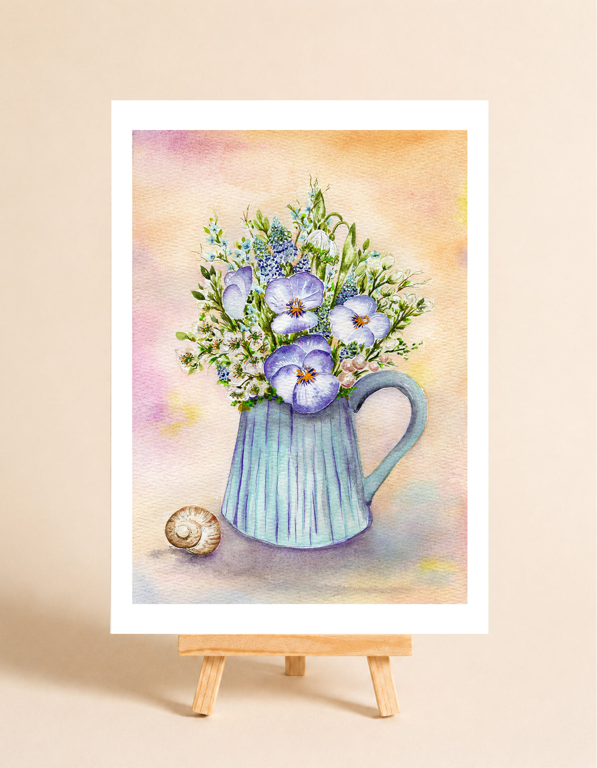 Macešky se šnečí ulitou - autorská akvarelová ilustrace | art print