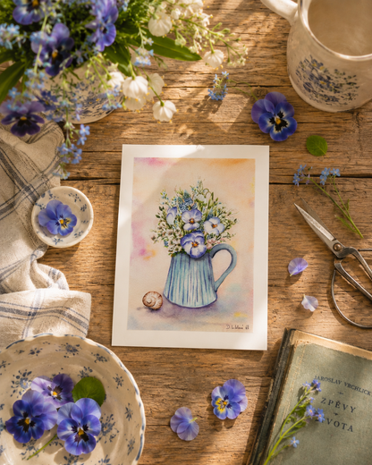 Macešky se šnečí ulitou - autorská akvarelová ilustrace | art print