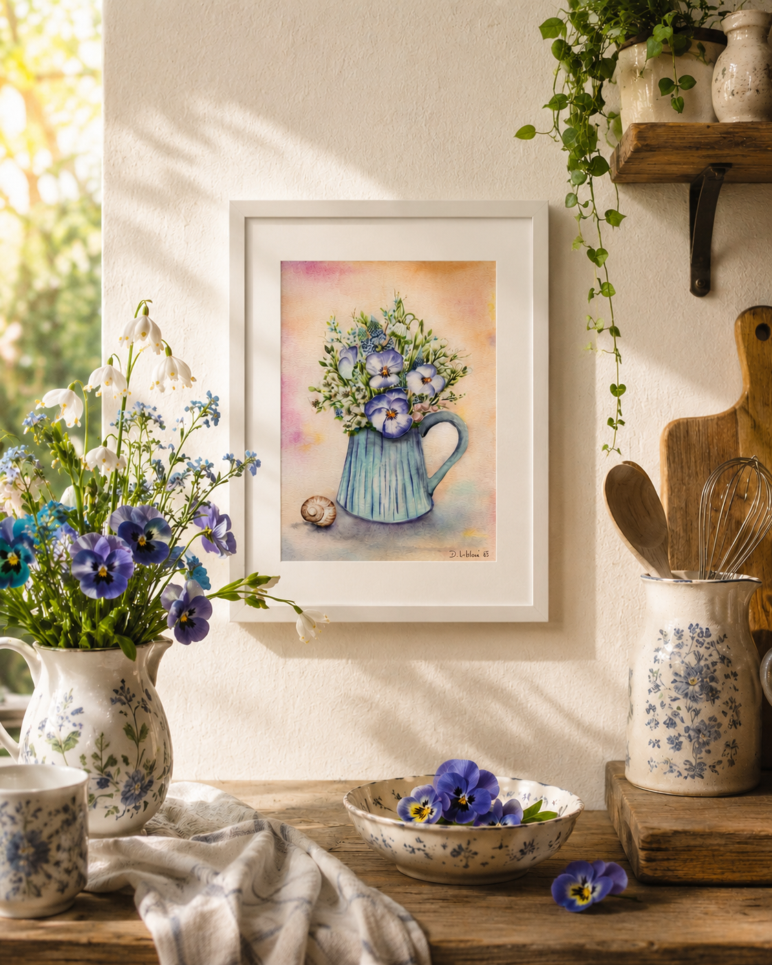Macešky se šnečí ulitou - autorská akvarelová ilustrace | art print