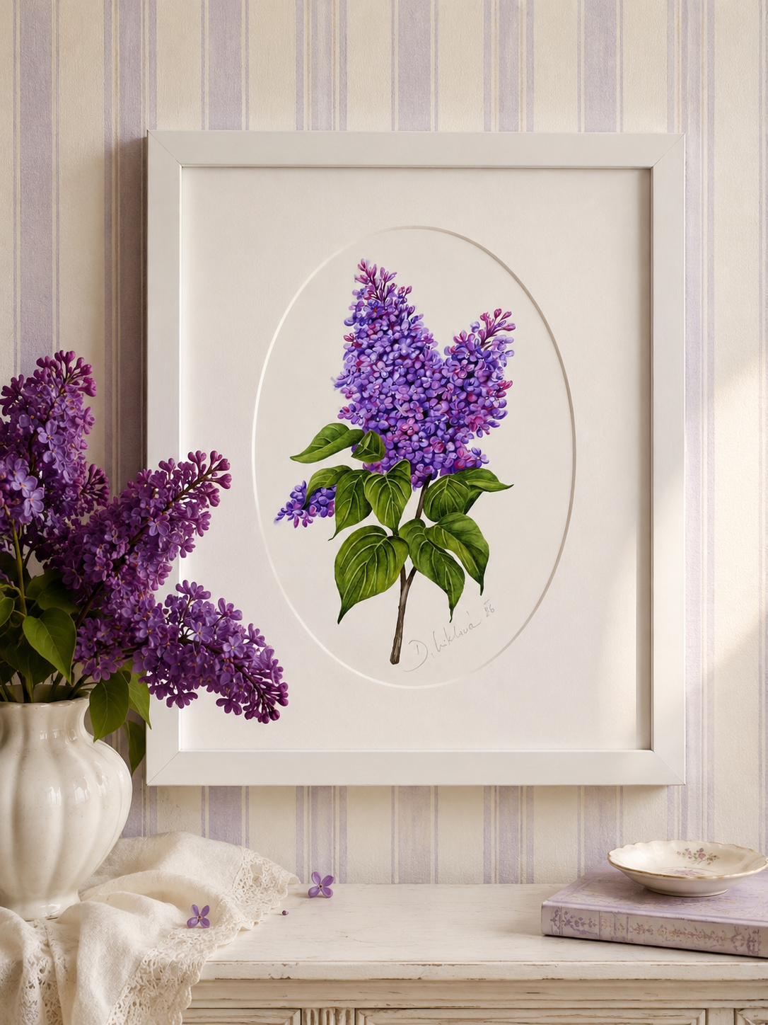 Šeřík - autorská akvarelová ilustrace s paspartou | art print